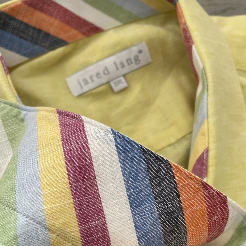 Jared Lang Linen Cotton Yellow Silver Button Down Long Sleeve Shirt Men‎ 3XL - Picture 5 of 8